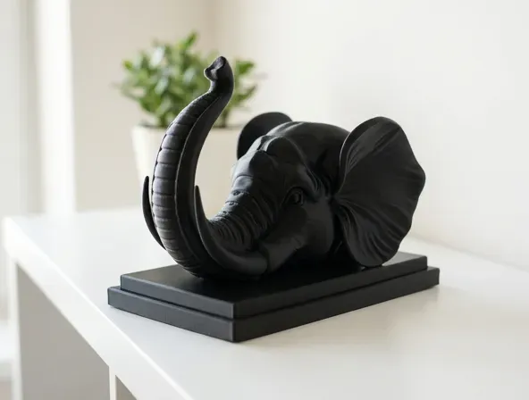 Elephant Bust Sculpture with Raised Trunk — Image 3 of 3