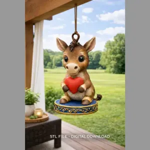Sweet Donkey with Heart - Adorable 3D Printable Hanging Figurine (STL File)