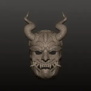 Oni Demon Mask STL – Full Wearable Samurai Menpo Helmet – Japanese Horror Cosplay Mask