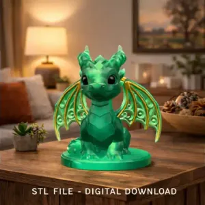 Cute Fantasy Smaragd Dragon STL File 3D Printable Dragon Figurine