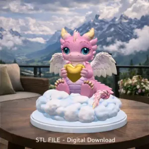 Cute Angel Dragon with Heart STL File 3D Print