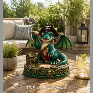 Cute Treasure Hunter Dragon STL File for 3D Printing