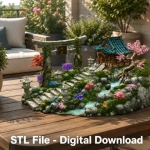 Japanese Sakura Shrine Garden STL File for 3D Print