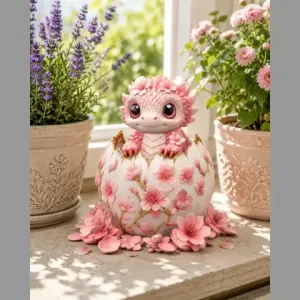 Cherry Blossom Baby Dragon in Egg STL File for 3D Print