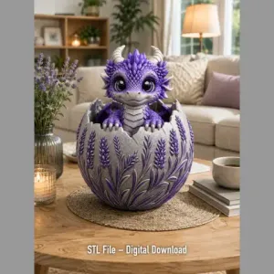 Lavender Baby Dragon in Egg STL File for 3D Print