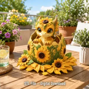 Sunflower Baby Dragon in Egg STL File for 3D Print