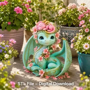 Floral Mother and Baby Dragon STL File for 3D Print
