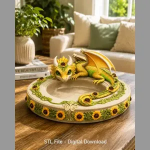 Sunflower Dragon Bowl STL File for 3D Print