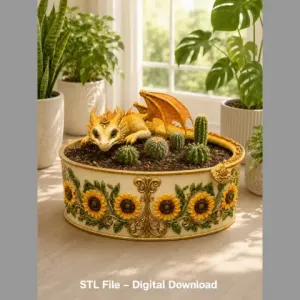 Golden Sunflower Dragon Planter STL File for 3D Print