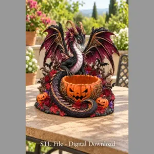 Gothic Halloween Dragon Pumpkin Bowl STL File for 3D Print