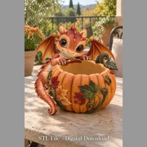 Autumn Baby Dragon Pumpkin Bowl STL File for 3D Print