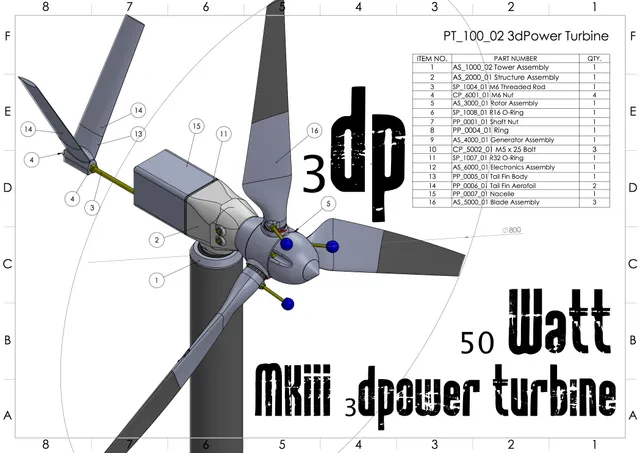 MKIII 50 Watt 3d printable Wind Turbine